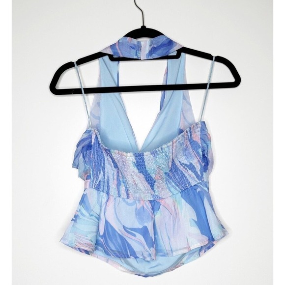 NEW French Connection Dalla Verona Crossneck Halter Blouse Top Women Blue Size 2 - Picture 4 of 7